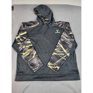 Huntworth Camo Hoodie‎ Men Large Gray Yellow Lightweight  Drawstring Pocket